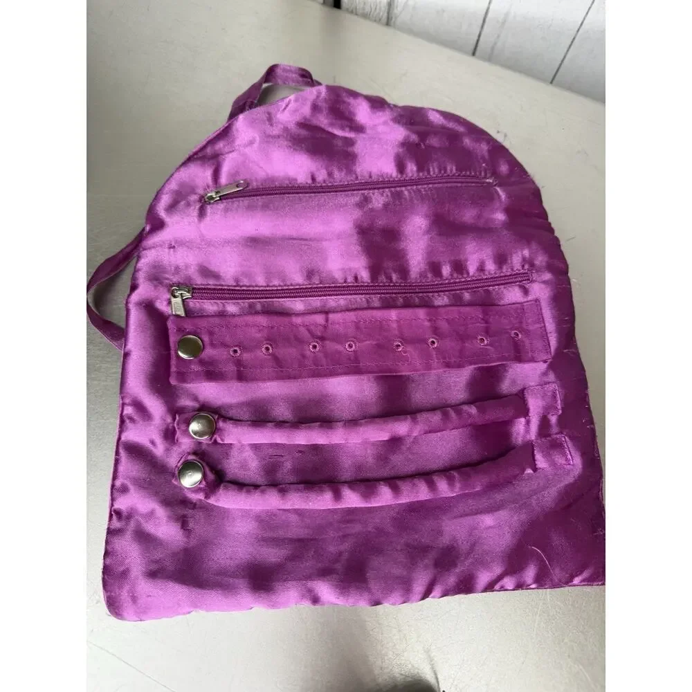 VINTAGE FOLD-UP JEWELRY TRAVEL BAG Velvet Satin Embroidered Flowers Boho
